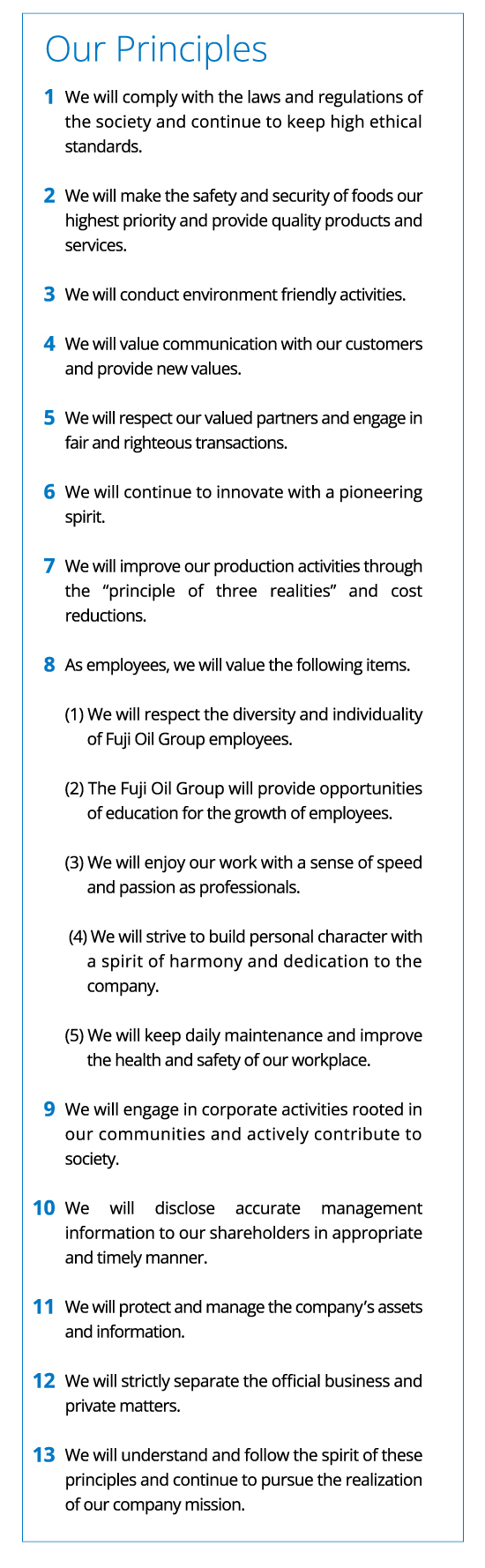 Fuji Oil Group Management Philosophy